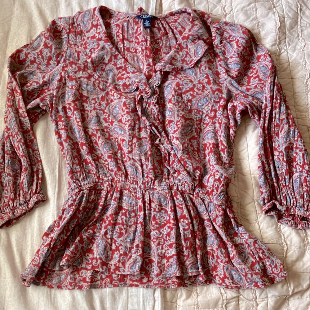 Chaps Crisscross Ruffle Top